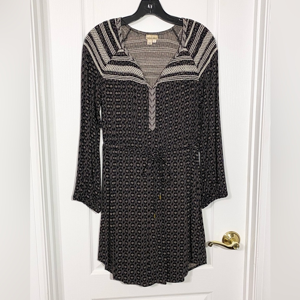 Anthro HOLDING HORSES Smocked Patterned Shirt Dress Black Cream Small